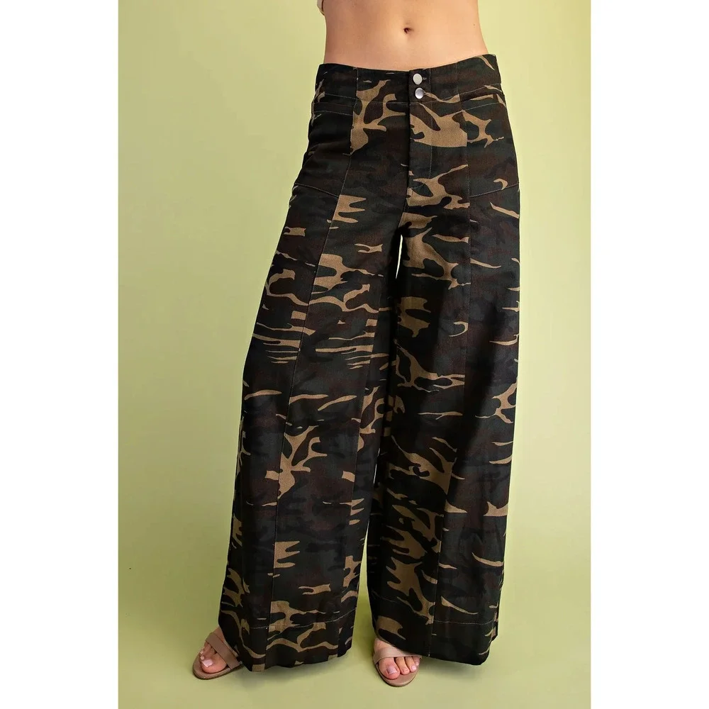 TY1249 CAMO Gigio Wide Leg Pants Denim Like Fabric Various Sizes